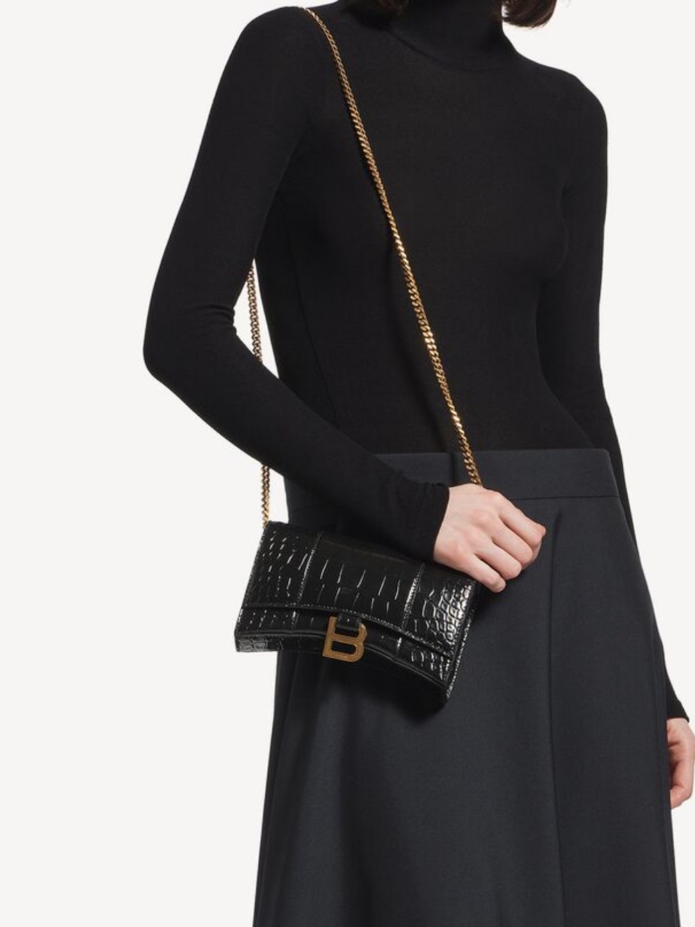 Balenciaga Hourglass Gold Croc-Embossed B Chain Wallet - Picture 11 of 11